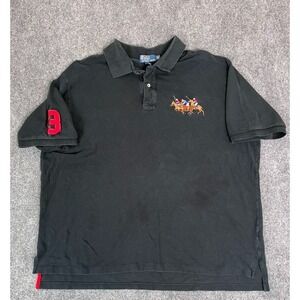 Polo Ralph Lauren Black Big Triple Pony Logo Polo Shirt Cotton 3XB Big STAINED